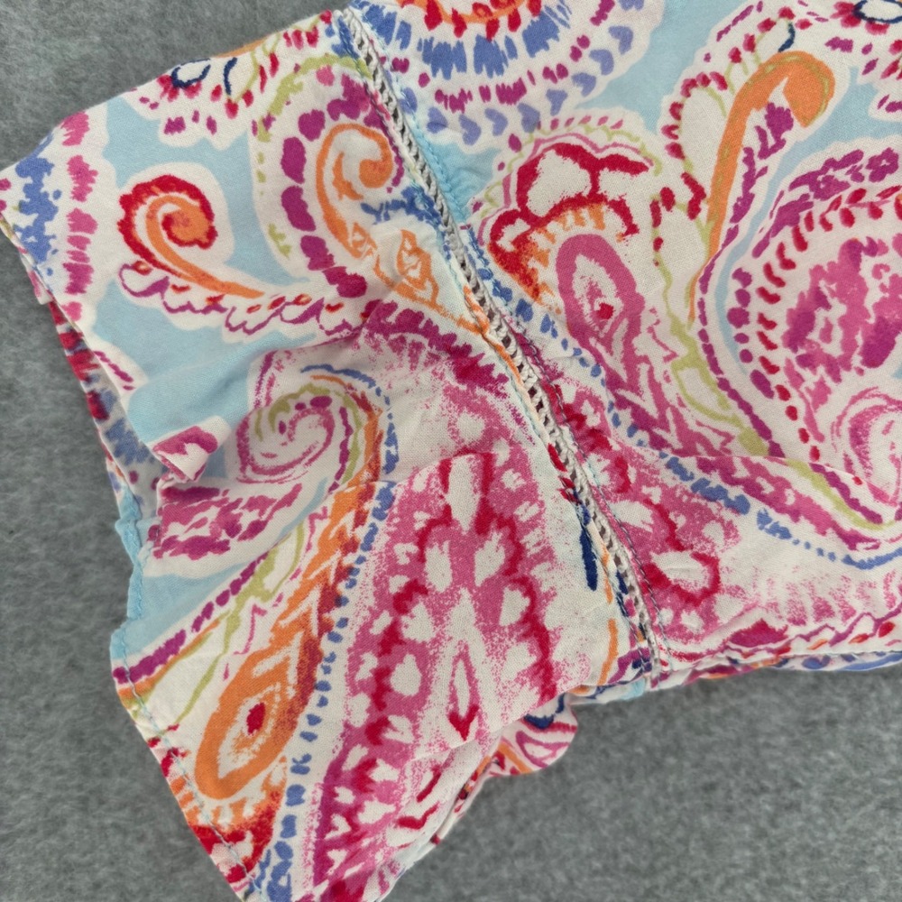 Lauren Ralph Lauren Blouse Womens Medium Pink Paisley Cotton Viscose V-Neck Top - Picture 8 of 9